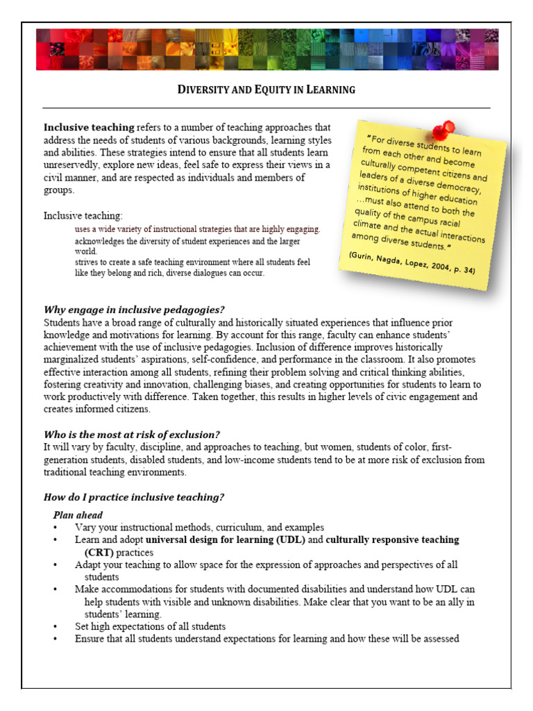 Diversity and Equity in Learning Jan2016 Zm93qx | PDF | Curriculum ...