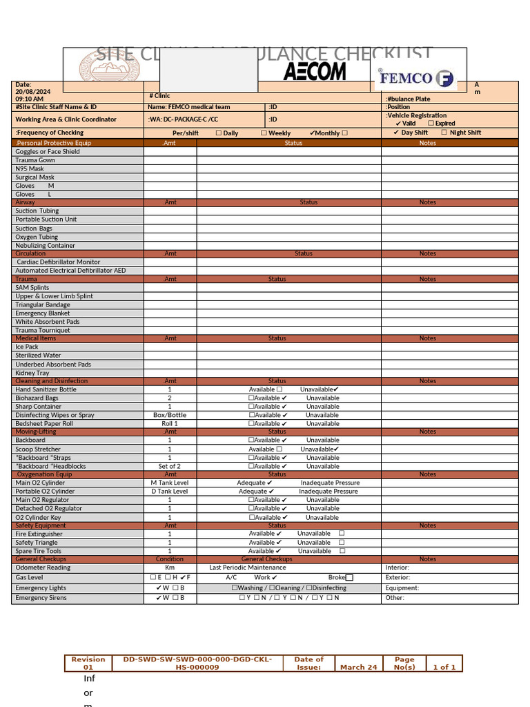 DGD Clinic Ambulance Checklist | PDF
