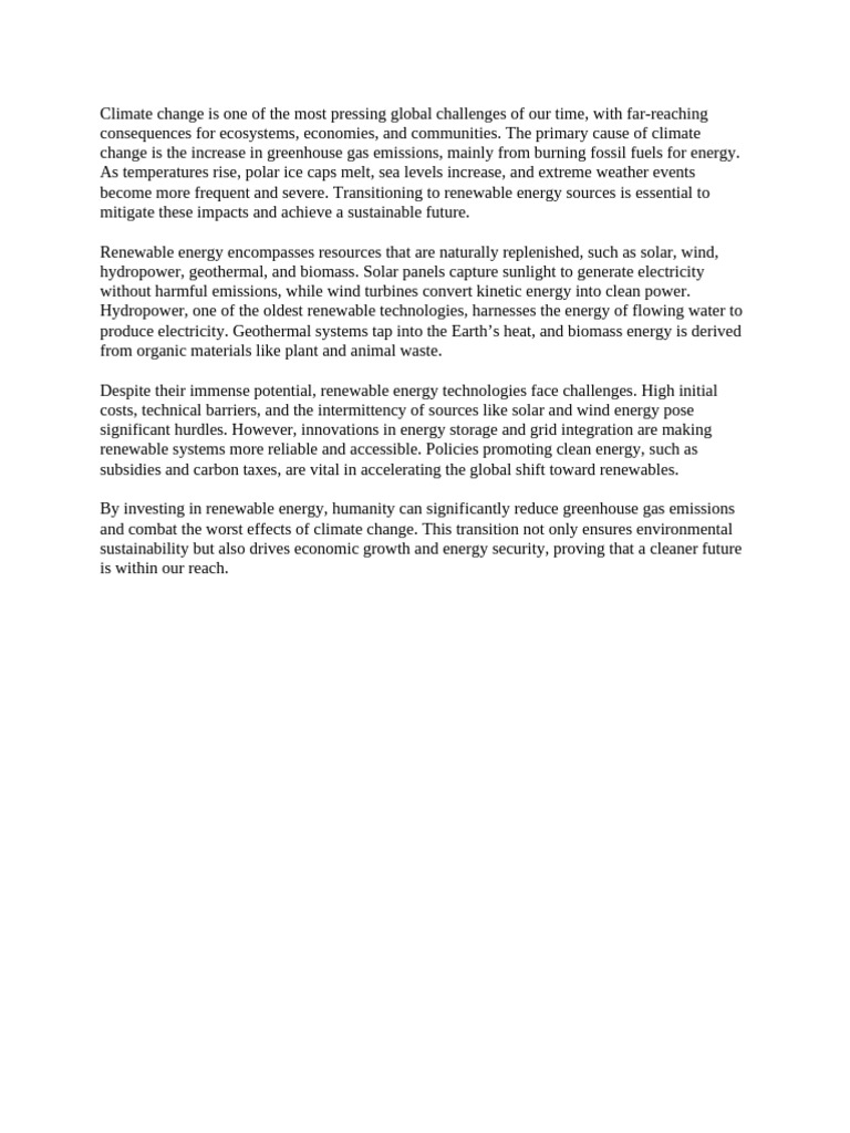 The Role of Renewable Energy in Combating Climate Change | PDF