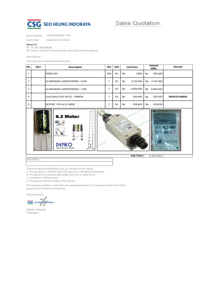 Quotation for Aluminum Ladders and Parts | PDF
