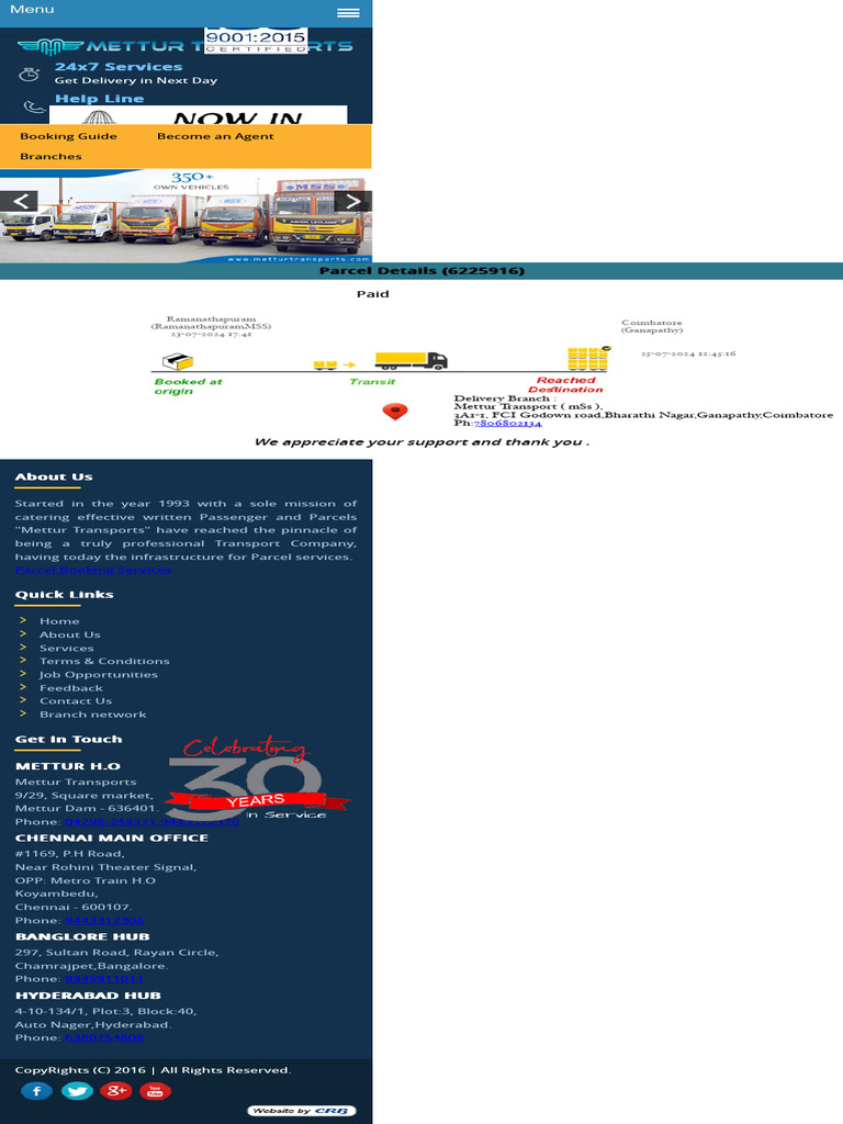 Mettur - MSS Parcel Tracking Delivery Status Online Courier Tracking | PDF