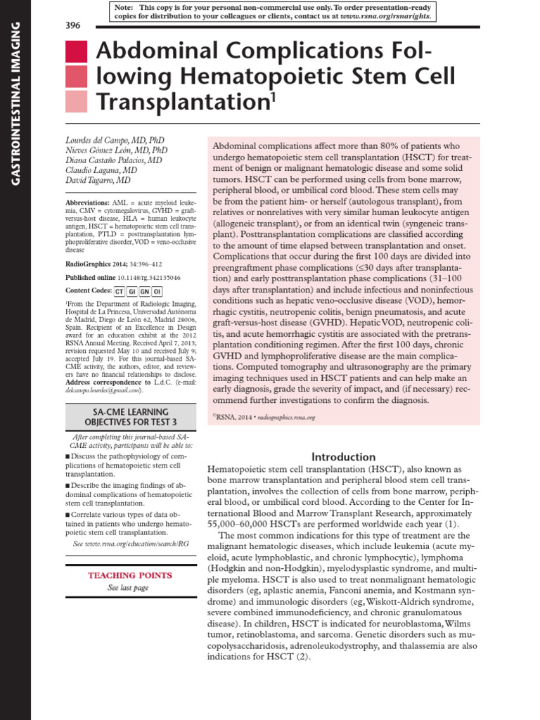 Abdominal Complications Following Hematopoietic Stem Cell ...
