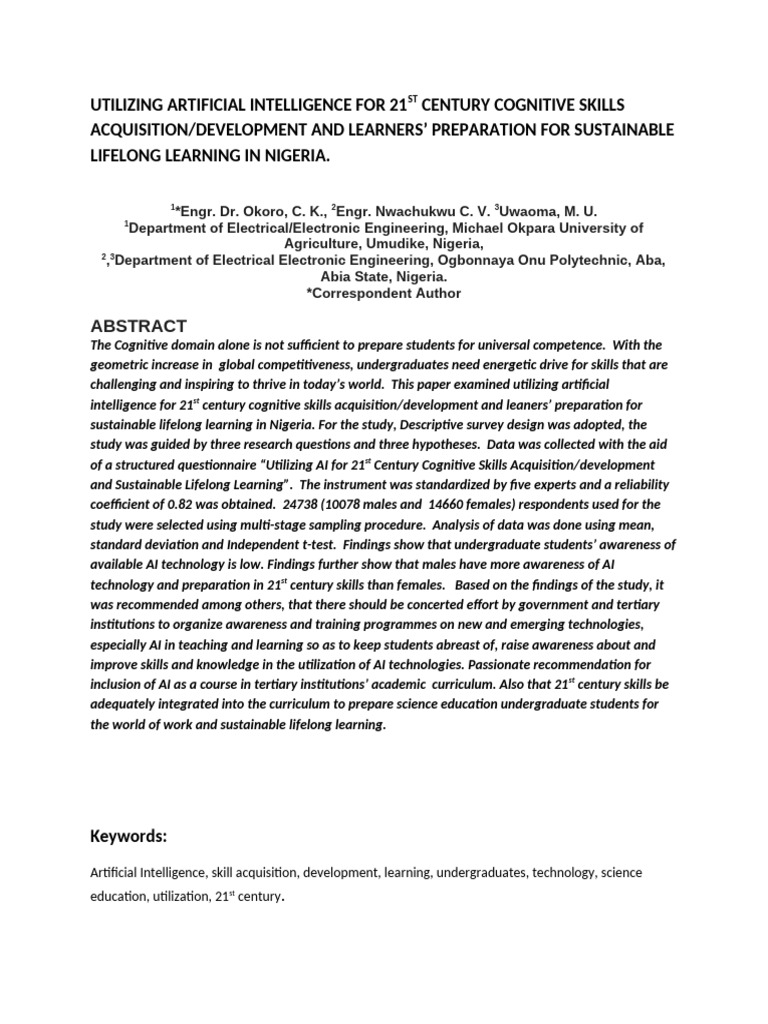 Utilizing Artificial Intelligence For 21st Century Cognitive Skills ...