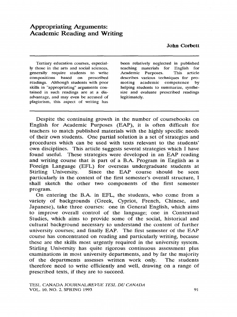 Appropriating Arguments Academic Reading | PDF | English As A Second Or ...