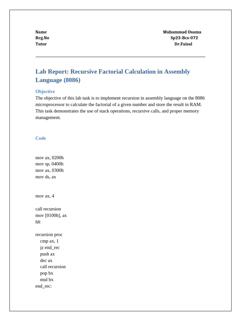 Recursive factorial lab report pdf