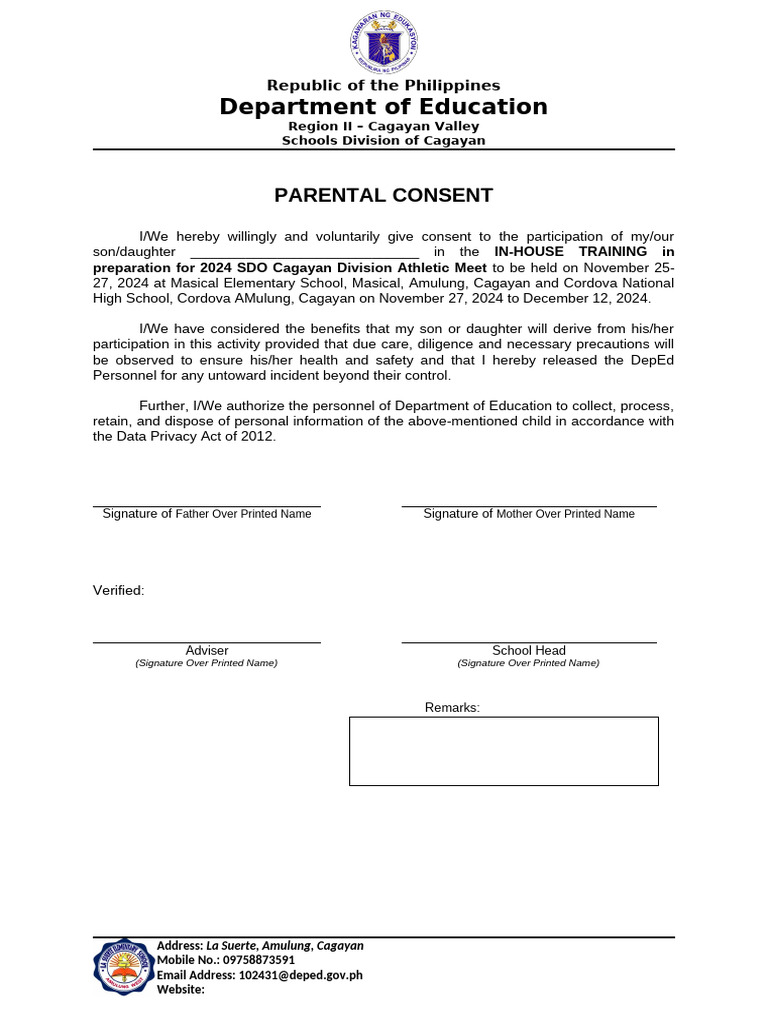 Parents Consent In-House | PDF