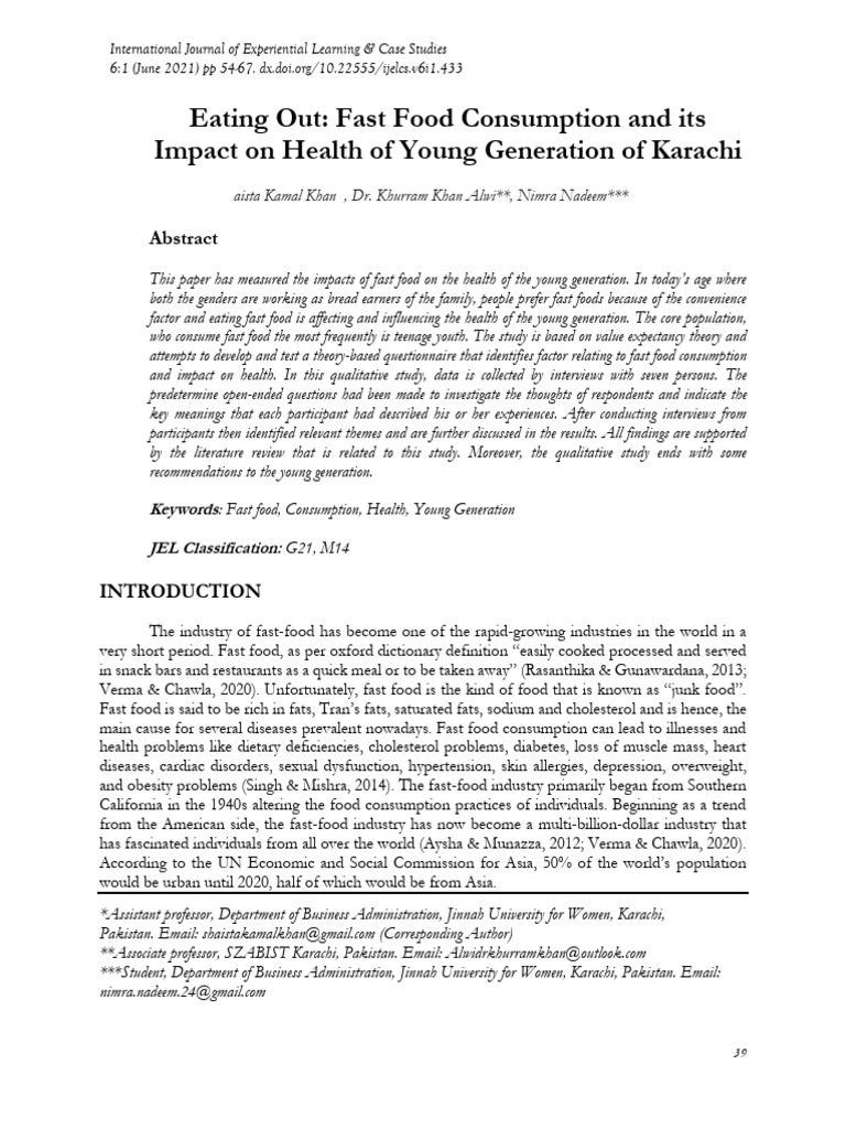 Fast Food's Health Impact on Karachi Youth | PDF | Fast Food | Diet ...