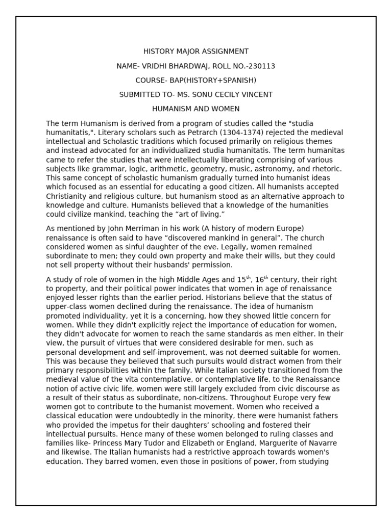 Humanism And Women Pdf Humanism Renaissance