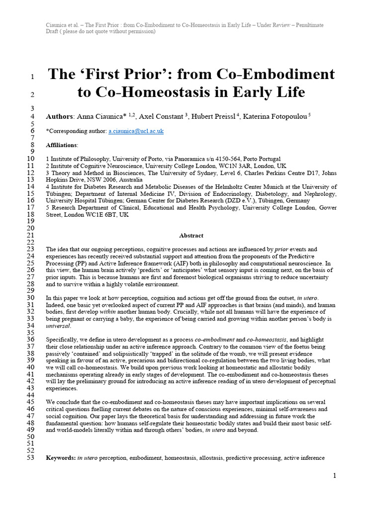 PREPRINT FIRSTPRIOR PDF Embodied Cognition Perception