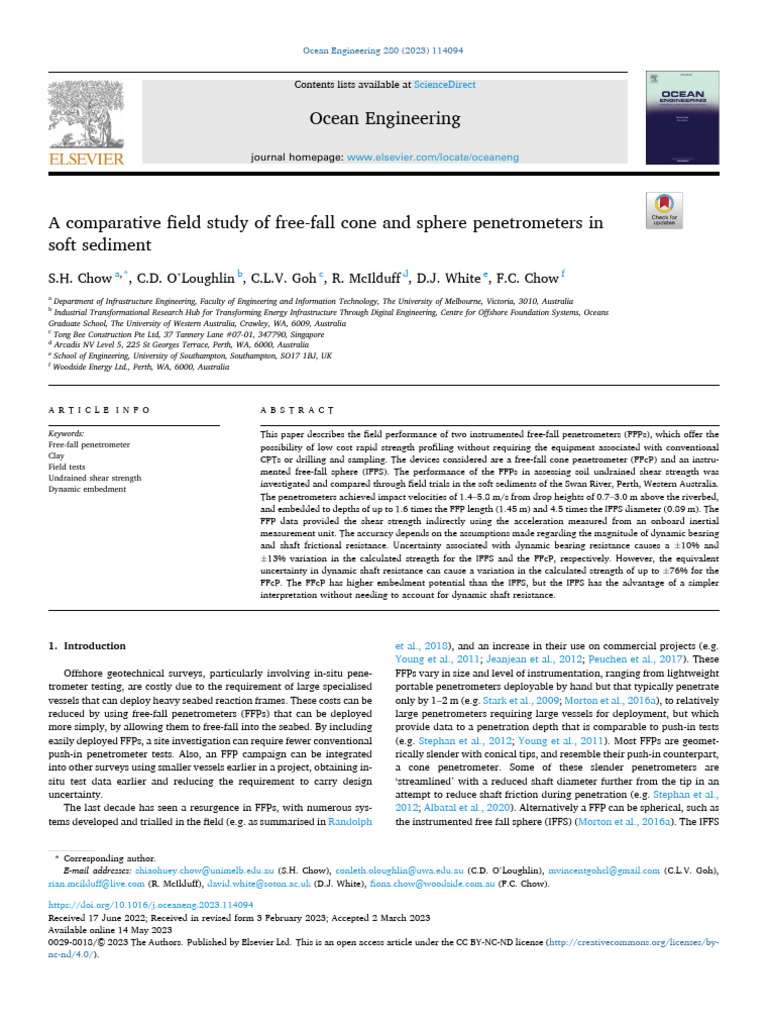 A Comparative Field Study of Free-Fall Cone and Sphere Penetrometers in ...