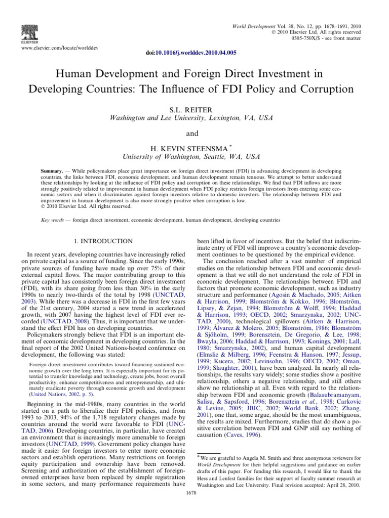 FDI Policy and Human Development Links | PDF | Foreign Direct ...