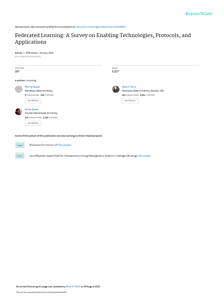 Federated Learning A Survey on EnablingACCESS3013541 | PDF | Deep ...