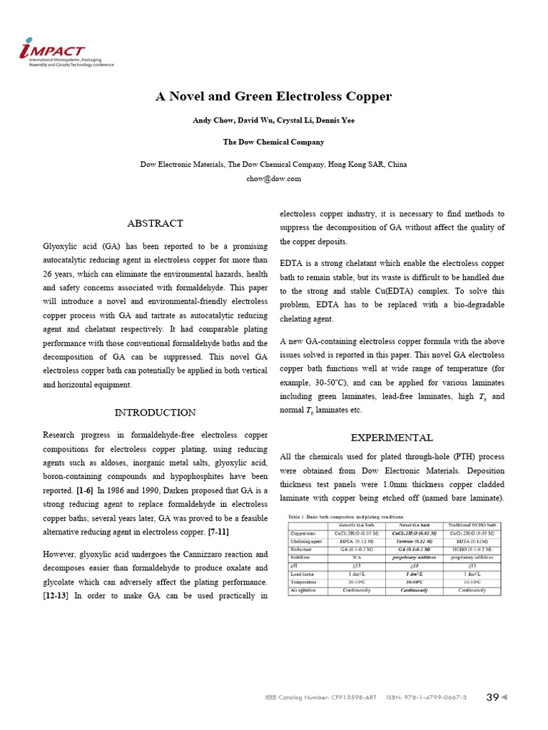 A Novel and Green Electroless Copper | PDF | Copper ...