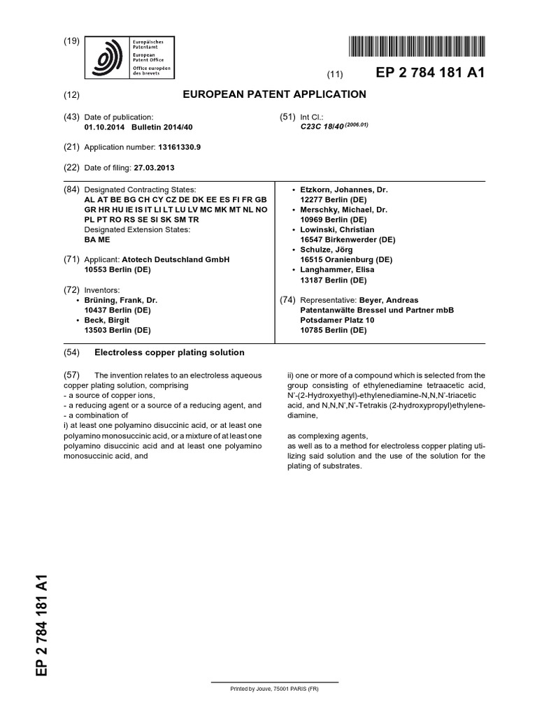 Electroless Copper Plating Solution | PDF | Amine | Hydroxide