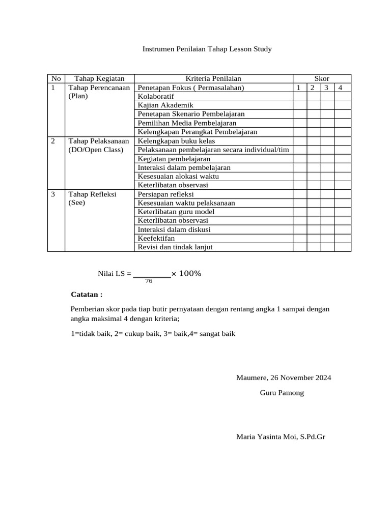Penilaian Lesson Study untuk Pembelajaran | PDF