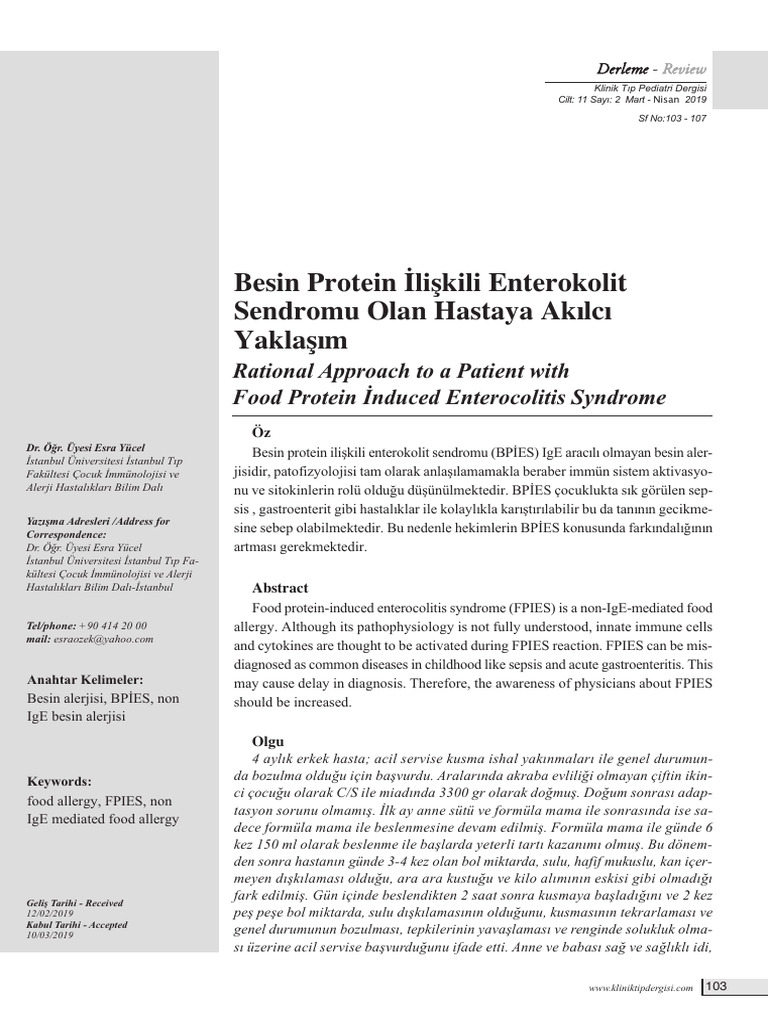 Besin Protein Ilişikili Enterokolit Sendromu Olan Hastaya Ak - LC ...