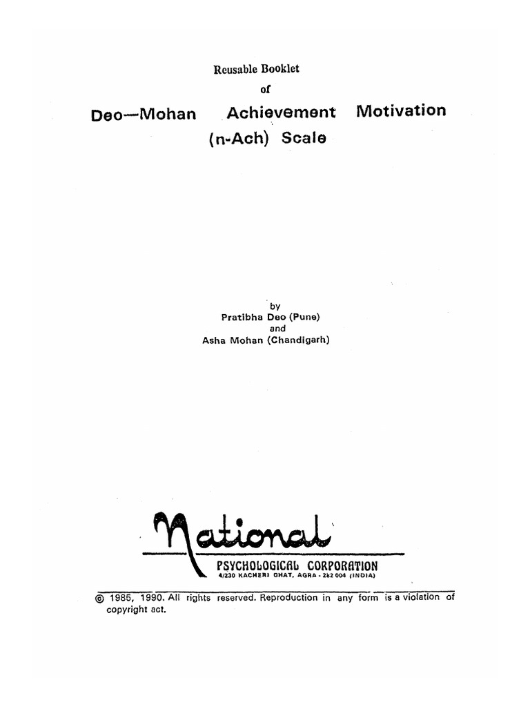 Deo-Mohan Achievement Motivation Scale | PDF | Social Psychology