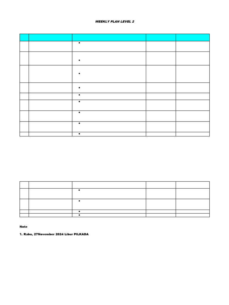 Weekly Plan Level 2 25-29 Nov 2024 | PDF