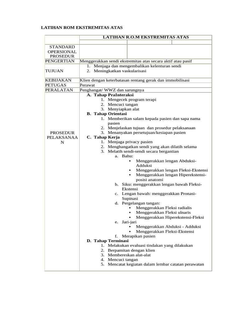 Prosedur Latihan ROM Ekstremitas Atas dan Bawah | PDF
