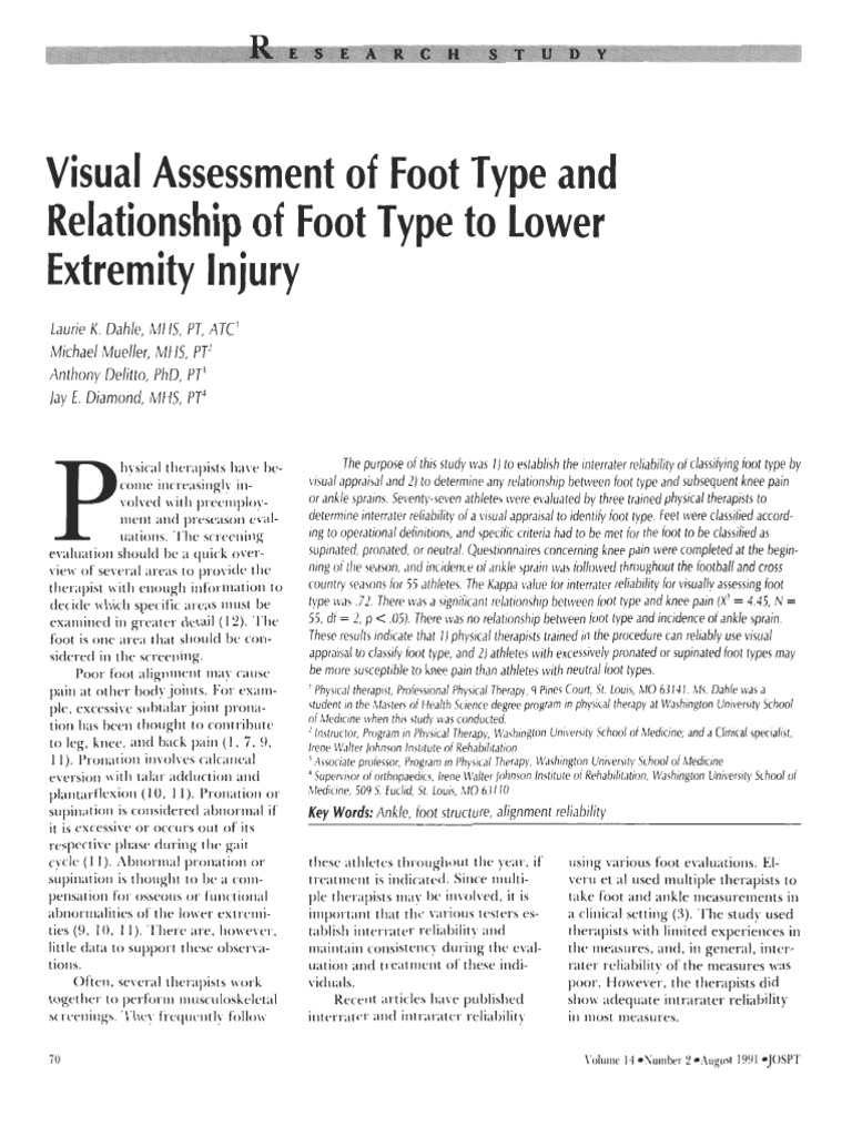 Dahle Et Al 1991 Visual Assessment of Foot Type and Relationship of ...