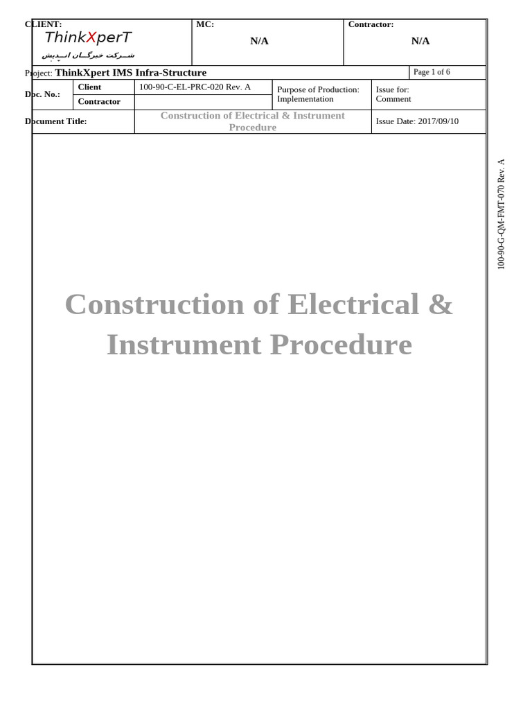 100-90-C-EL-PRC-020 Rev. A-Construction of Electrical & Instrument ...