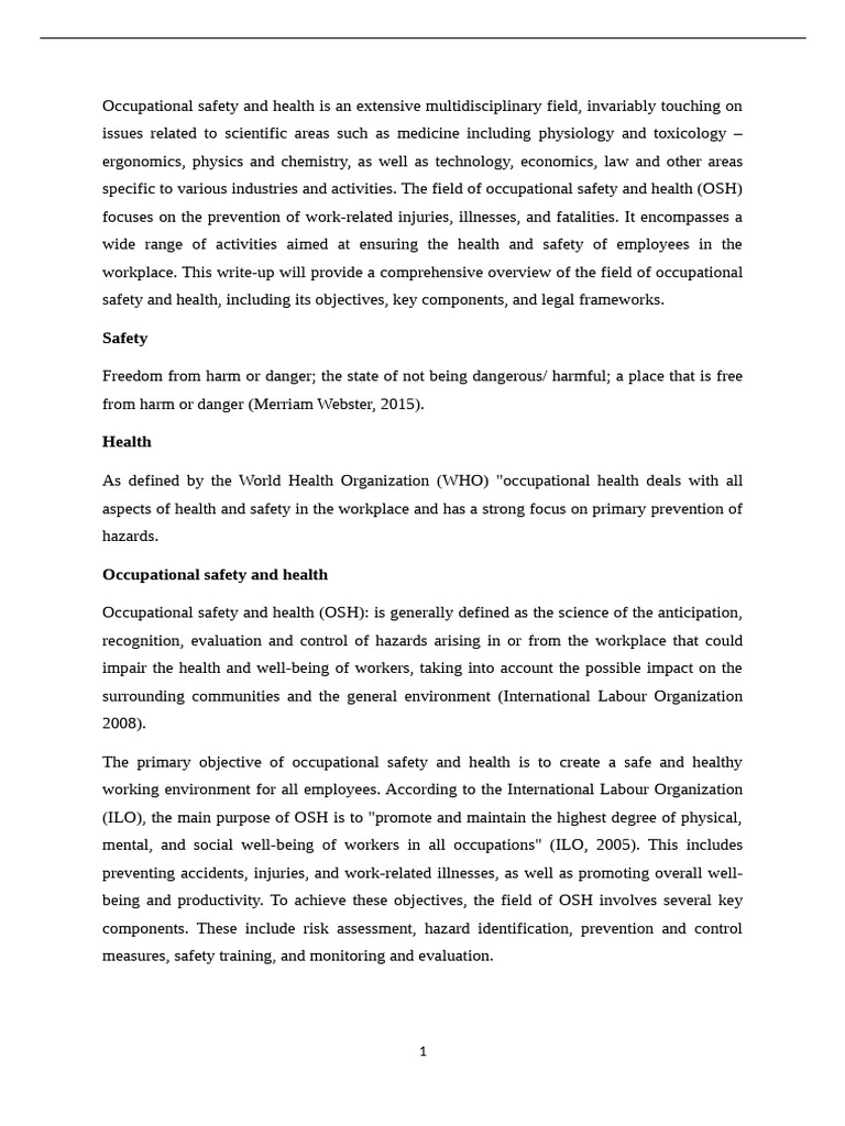 Overview of Occupational Safety and Health | PDF | Occupational Safety ...