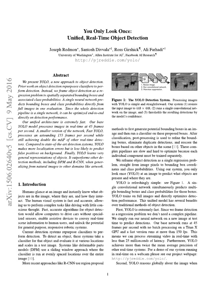 You Only Look Once Unified Real-Time Object Detection | PDF