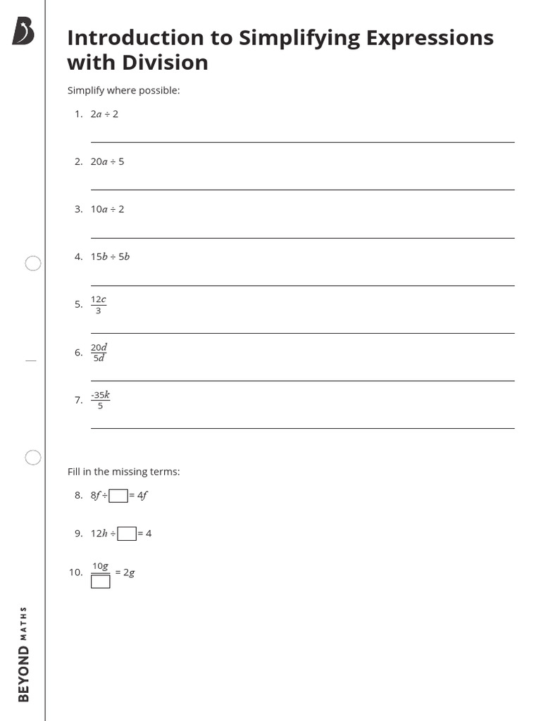 Introduction to simplifying expressions with division 2 pdf