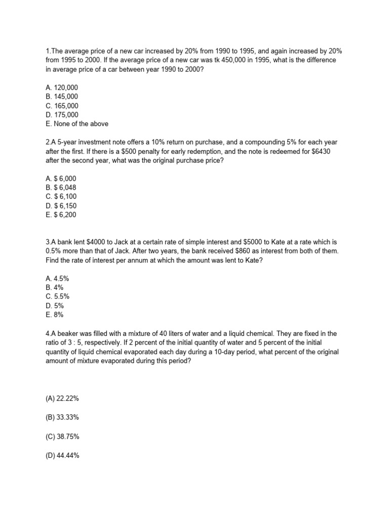 Maths Practice- Percents and Interests.pdf | PDF | Interest | Percentage