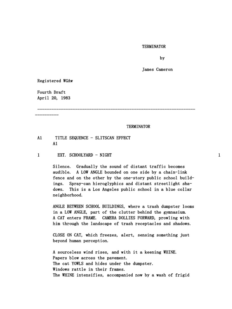 Terminator 1 Screnplay | PDF