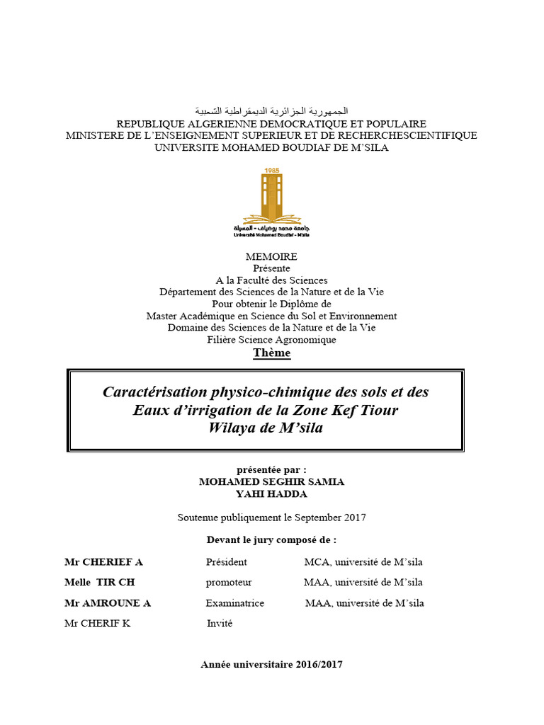 Caractérisation des sols et eaux d'irrigation | PDF | Sol (pédologie ...