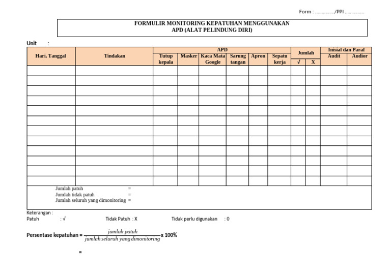 Formulir Monitoring Kepatuhan APD | PDF