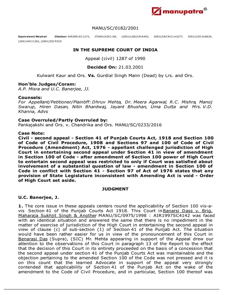 Supreme Court Ruling on Punjab Courts Act | PDF | Judgment (Law) | Appeal