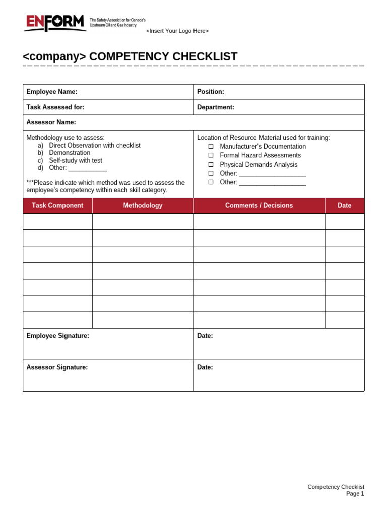 Employee Competency Checklist Template | PDF | Business
