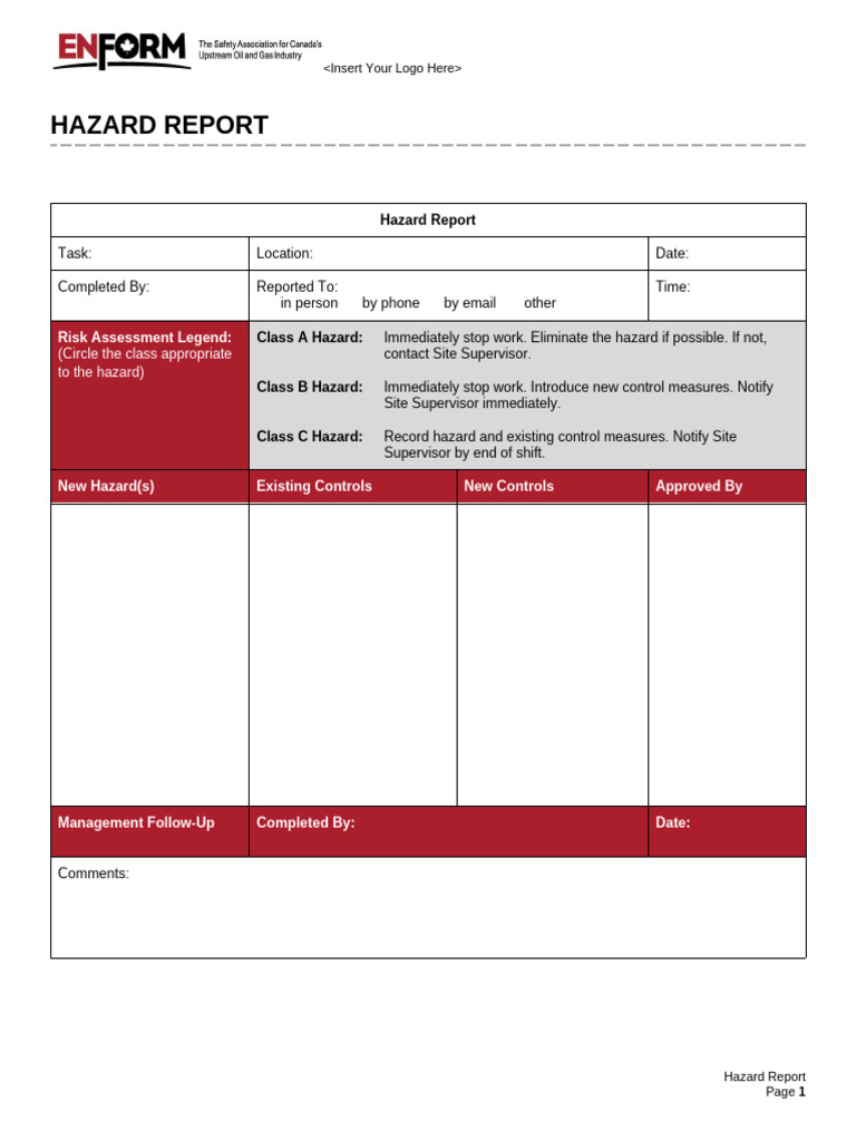 Hazard Report Form V1 Template Pdf