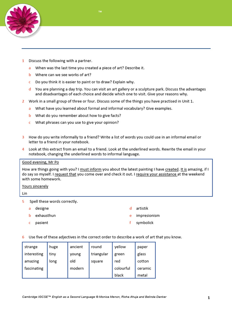 IGCSE ESL Review U1 | PDF | English Language | Linguistics