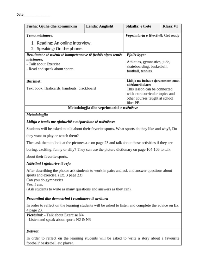 Lesson Plan No 1 1 Pdf