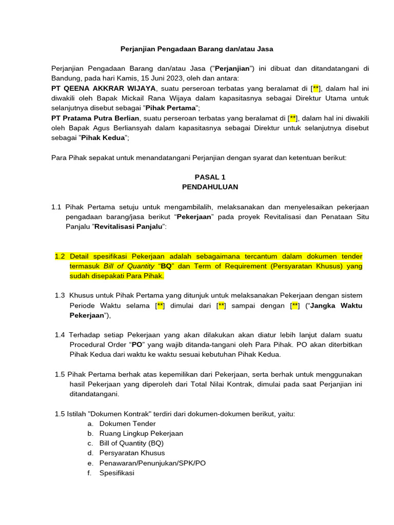 Perjanjian Pengadaan Barang dan Jasa | PDF