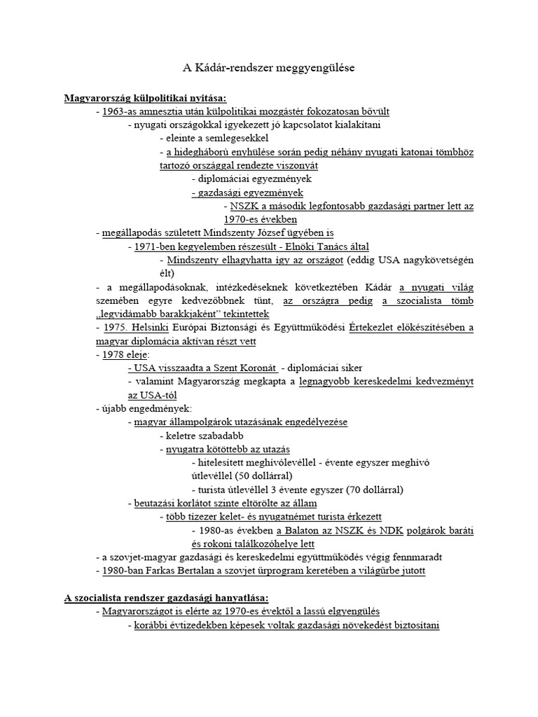 A Kádár Rendszer Meggyengülése | PDF