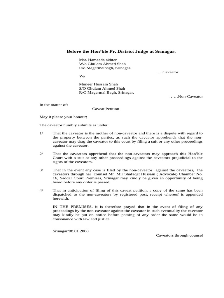 Caveat Petition. | PDF