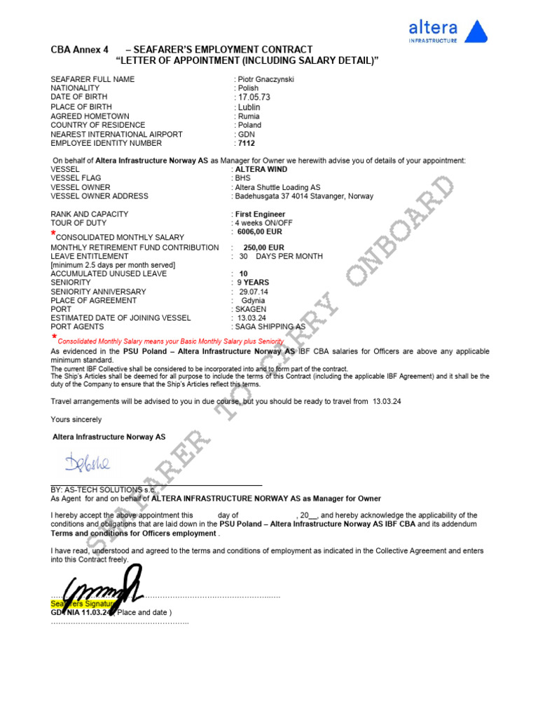 Seafarer's Employment Contract Details | PDF | Economies | Justice