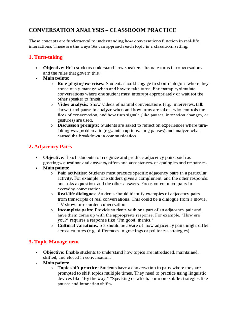 Classroom Conversation Analysis Techniques | PDF | Conversation ...