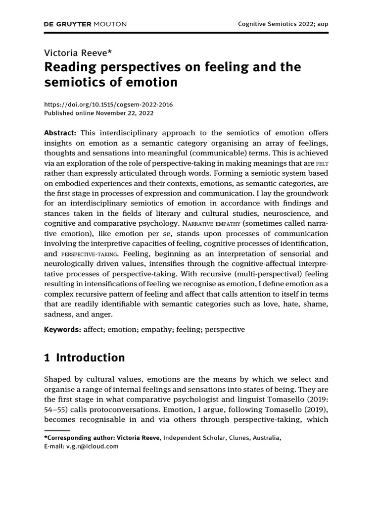 Perspectives On Feeling and Semiotics of Emotion | PDF | Emotions | Feeling