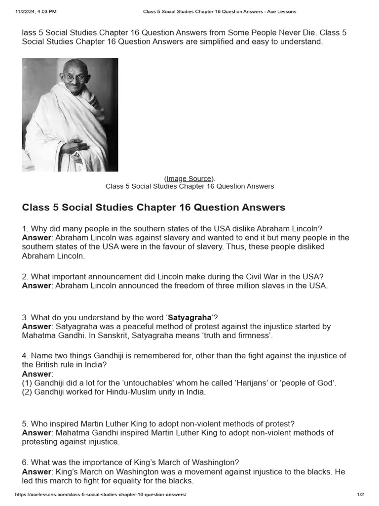 Class 5 SST Chapter 16 Q&A Guide | PDF | Mahatma Gandhi