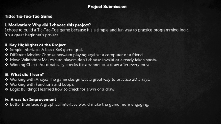 Tic-Tac-Toe Game Project Overview | PDF