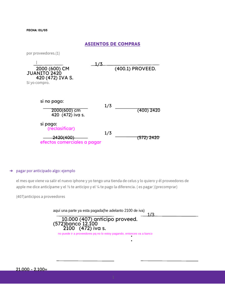 Asientos Contables de Compras y Anticipos | PDF