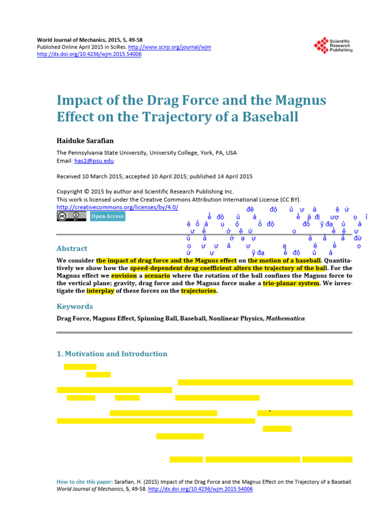 Impact of The Drag Force and The Magnus | PDF | Force | Rotation