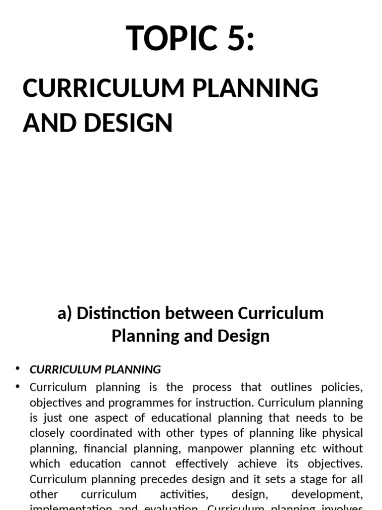 Topic Curriculum Planning And Design Pdf Curriculum Learning