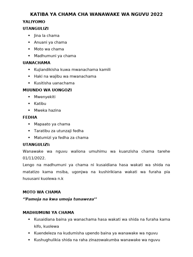 Katiba Ya Chama Cha Wanawake Wa Nguvu 2022 | PDF