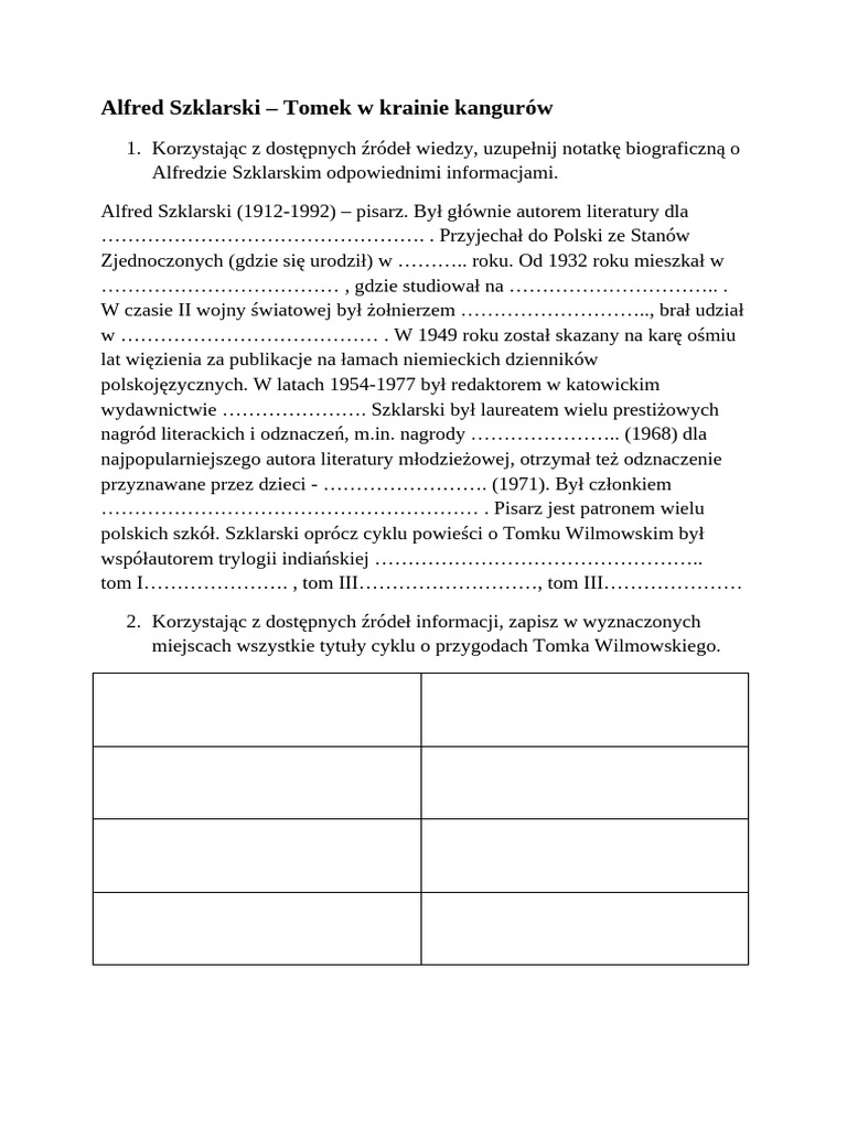 Tomek W Krainie Kangurów Streszczenie Tomek w krainie kangurow - Kopia | PDF